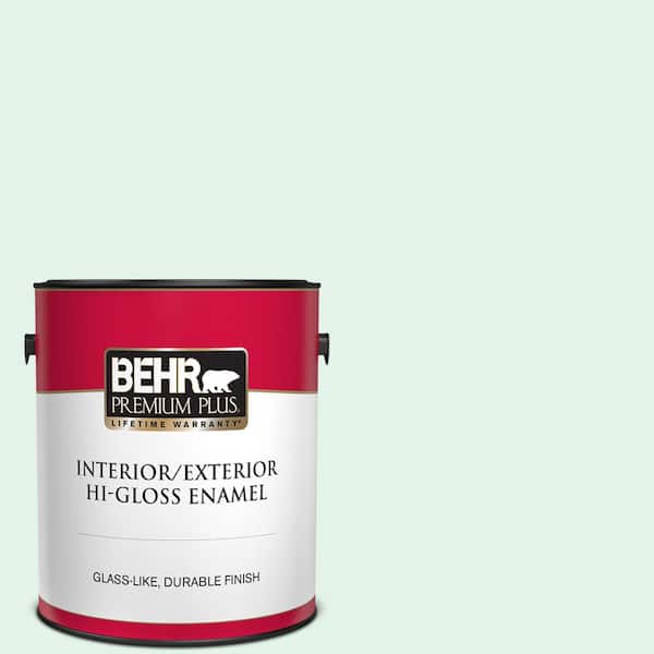 BEHR PREMIUM PLUS 1 gal. #480C-1 Light Mint Hi-Gloss Enamel Interior/Exterior Paint