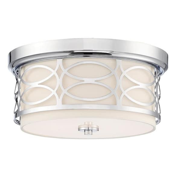 Kira Home Sienna 13 in. 60-Watt 2-Light Chrome Modern Flush Mount with White Shade