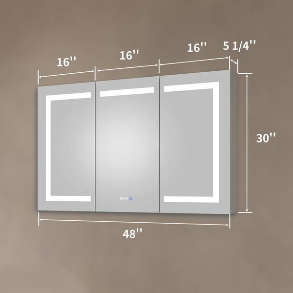 OLUMAT 48 in. W x 30 in. H Rectangular LED Anti-Fog Medicine Cabinet with Mirror
