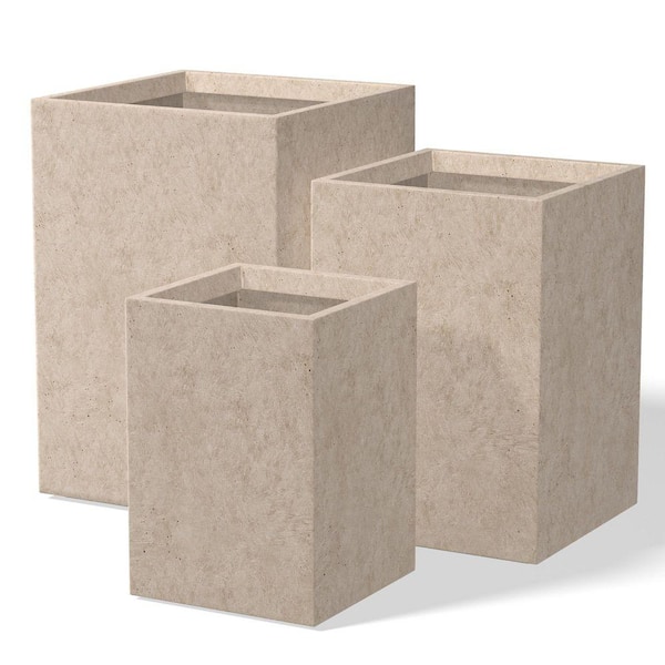 9 in. 11.5 in. 13.5 in. Light Gray(Enhanced Core) Concrete Rectangular Planter / Pot with Drainage Holes (3-Pack)