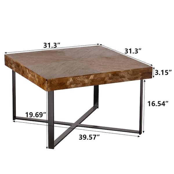 Natural Metal Steel Square Outdoor Coffee Table with Fir Wood