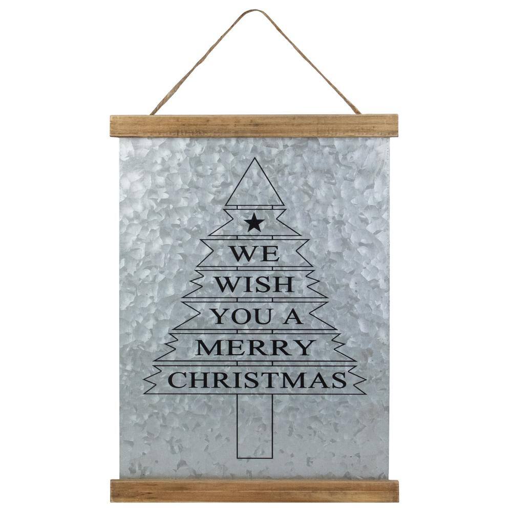 Northlight 16 in. We Wish You a Merry Christmas Galvanized Sheet Metal  Hanging Wall Sign 34308709 - The Home Depot