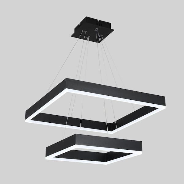 Modern 23.6 in. 101-Watt 2-Light Dimmable Integrated LED Black Tiered Chandelier Height Adjustable