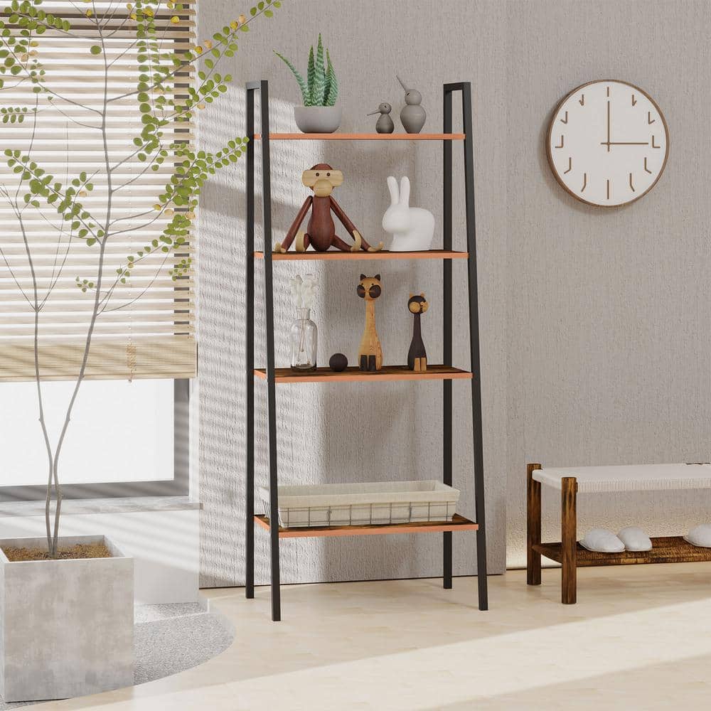 Modern 4-Tier Black Ladder Shelf for Books and Decor