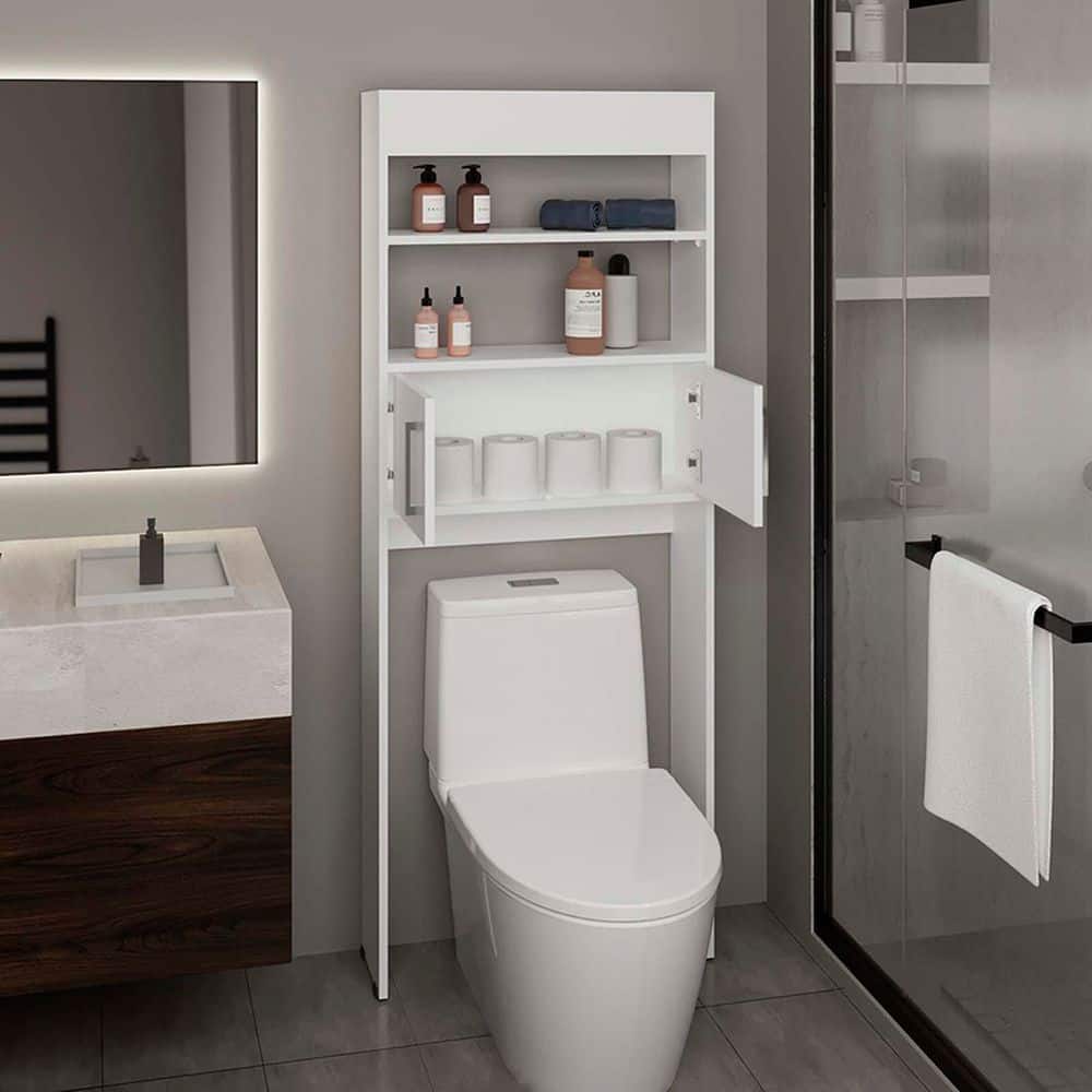 24 in. W x 8 in. D x 63 in. H White Linen Cabinets, Over The Toilet Cabinet Bathroom Storage ...