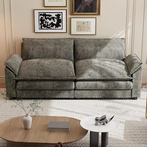 84 in. Deluxe Pillow-Styled Chenille Paris Gray Loveseat, Available for Modular Sofa Set