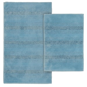 Essence Basin Blue 21 in. x 34 in. Striped Nylon 2-Piece Bath Mat Set