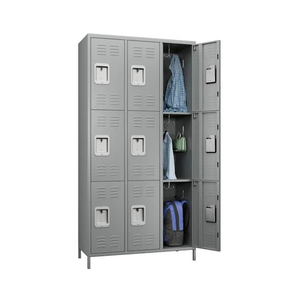 Metal Freestanding Cabinet 72 in. H x 35.43 in. W x 15.75 in. D Steel Locker with 9-Lockable Doors in Light Gray