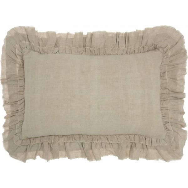 Beige Solid Polyester 16 in. x 24 in. Throw Pillow