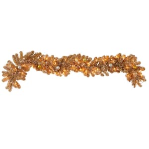 6 ft. Pre-Lit Orange Holiday Artificial Christmas Garland with Ornaments and 50 Warm White Lights