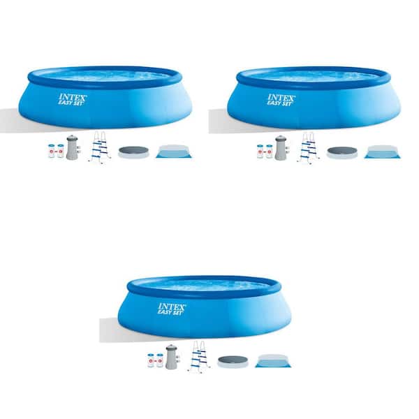 Intex 15 ft. x 42 in. Inflatable Above Ground Swimming Pool with Ladder & Pump (3-Pack), Round