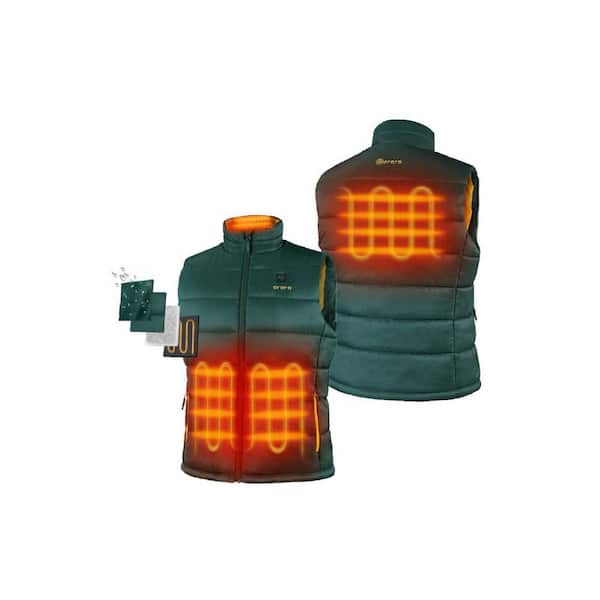ORORO Men's 3X-Large Green/Yellow 7.38-Volt Lithium-Ion Heated Vest with 1 Upgraded 4.8Ah Battery and Charger