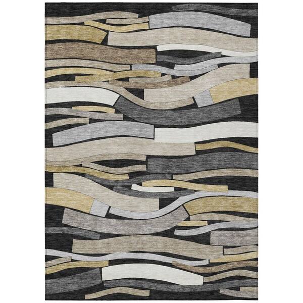 Chantille Machine Washable Indoor/Outdoor Abstract ACN2776 Black 10 ft. x 14 ft. Area Rug