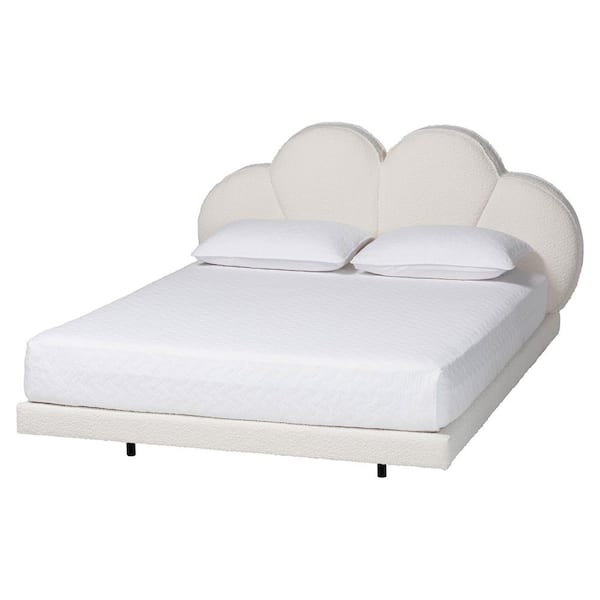 Barrera White Boucle Upholstered Frame King Platform Bed