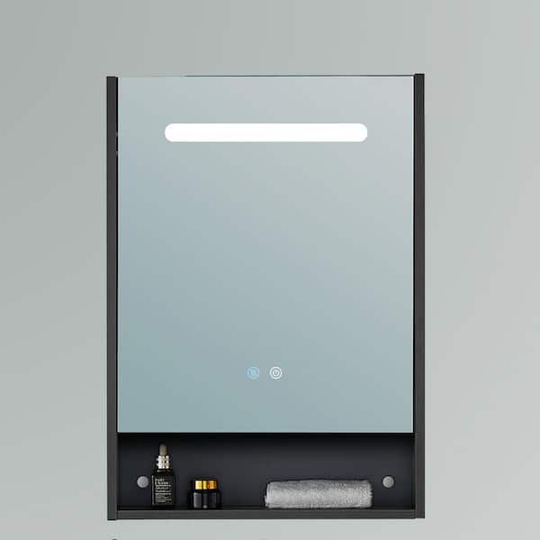 Aoibox 21 in. W x 29.5 in. H Black Rectangular Wood Surface Mount Medicine Cabinet with Mirror, LED Lights and Defogger