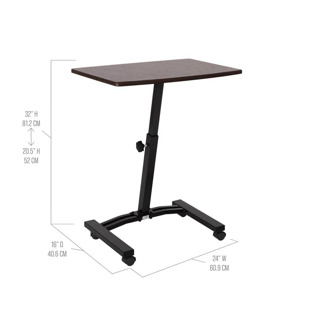 Walnut Adjustable Height 24'' Rolling Laptop Cart with Locking Wheels
