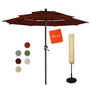 9 ft. 3 Tiers Aluminum Market Umbrella Outdoor Patio Umbrella with Tilt Crank and Cover in Burgundy Sunbrella