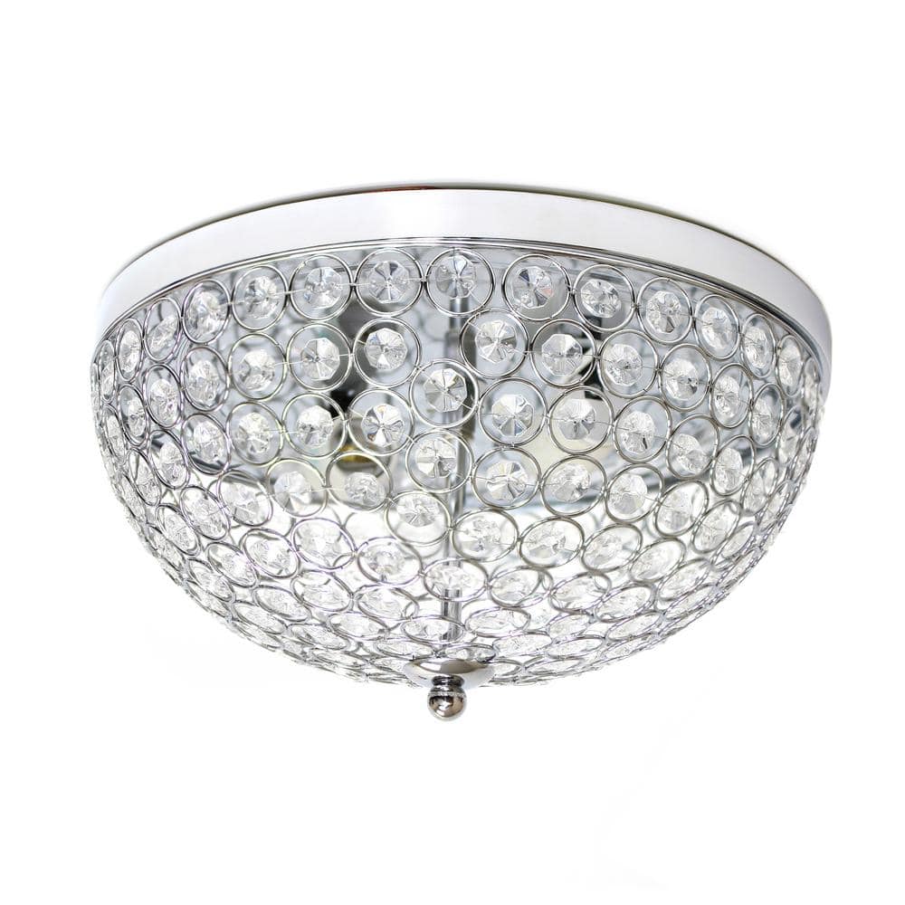 Elegant 15'' Chrome Crystal Incandescent Ceiling Flush Mount