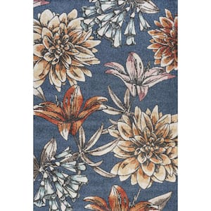 Giglio Blue/Orange/Cream 3 ft. x 5 ft. Modern Botanical Flower Area Rug