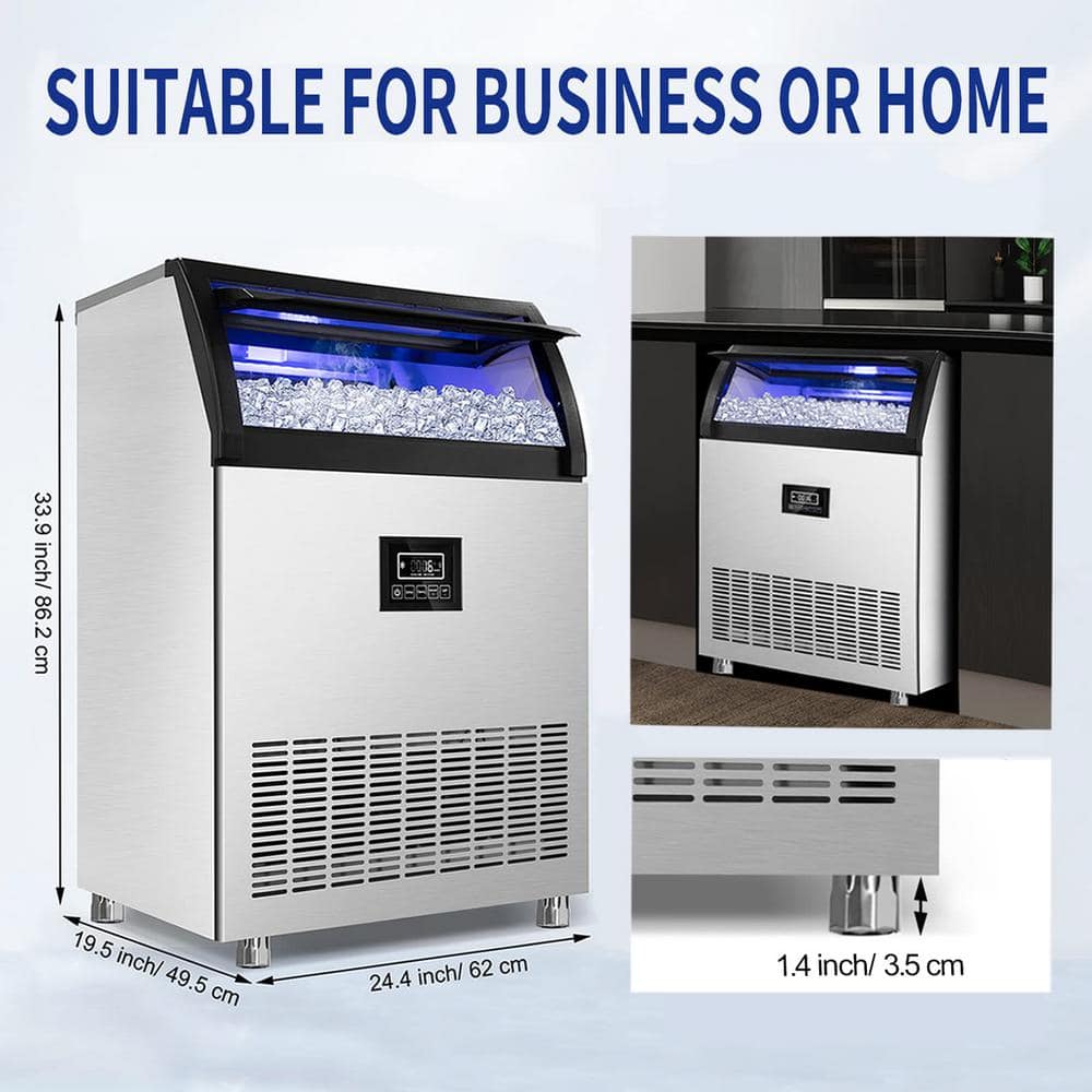 Stainless Steel 250 lb. Commercial Undercounter Ice Maker with 77 lb. Storage