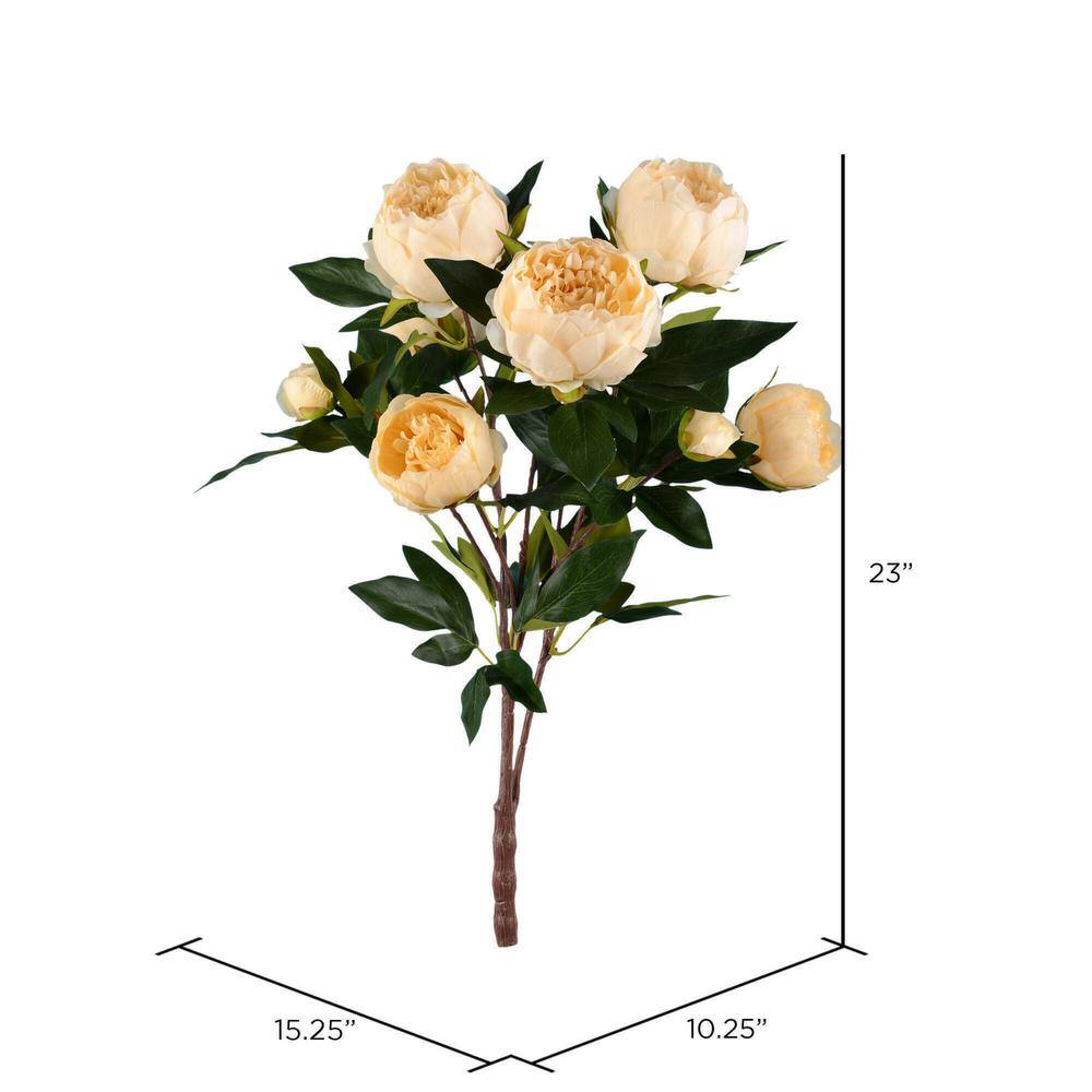 23" Beige Artificial Peony Spray with Green Leaves