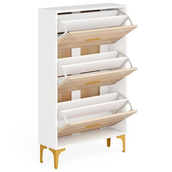 BYBLIGHT 51.1 in. H x 31.4 in. W White Engineered Wood Shoe Storage Cabinet
