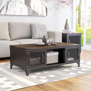 Blair 47 .75 in. Dark Walnut and Sand Black Rectangle MDF Coffee Table