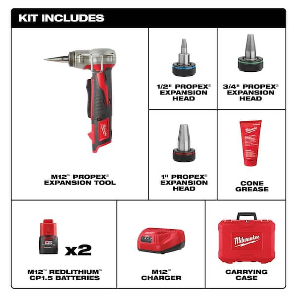 M12 ProPEX Expansion Tool Kit w/(2) 1.5Ah Batteries, 3 Expansion Heads, Hard Case w/1 in. PEX and Tubing Cutter