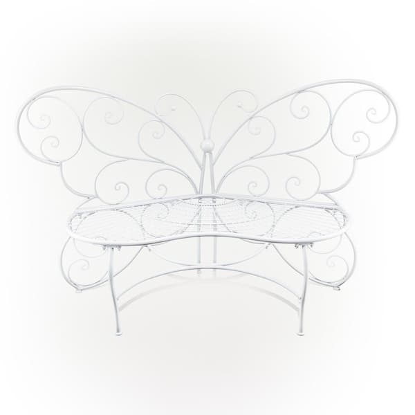 Alpine Corporation 62 in. L Indoor/Outdoor 2-Person Metal Butterfly Shaped Garden Bench, White