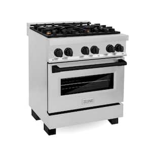 Autograph Edition 30 in. 4 Burner Dual Fuel Range in Stainless Steel and Matte Black
