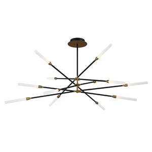 Houdini 12-Light 520-Watt Equivalent Integrated LED Black Aged Brass Standard Chandelier with Acrylic Shade