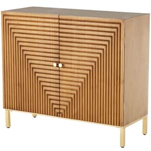 Brown 32 in. Wood Carved Square Geometric Cabinet with Gold Accents