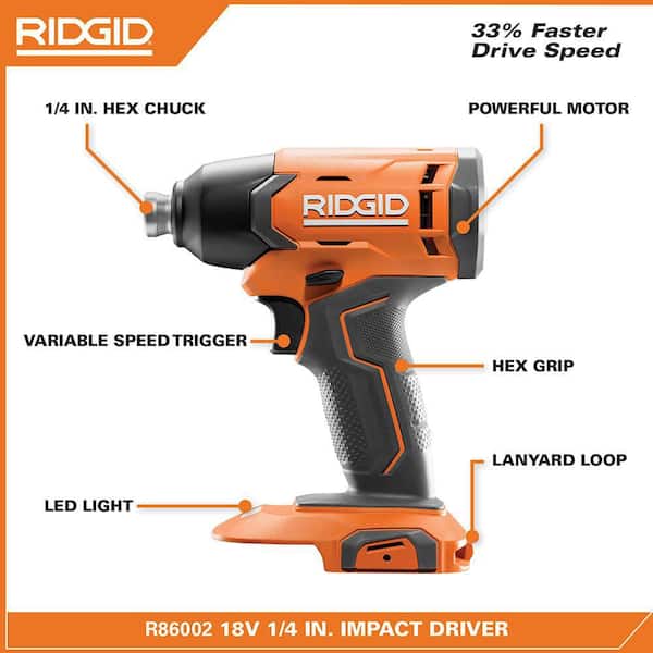 RIDGID R9272-AR2038 18V Cordless 2-Tool Combo Kit with Batteries, Charger, Bag and Impact Rated Driving Kit (40-Piece) - 3