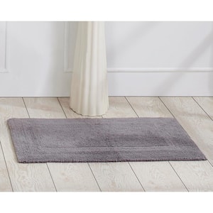 Lux Collection Grey 17 in. x 24 in. 100% Cotton Reversible Race Track Pattern Bath Rug