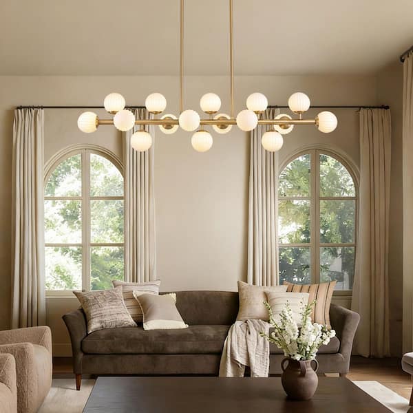48 in. Modern 16-Light Gold Linear Chandelier for Kitchen, Living Room, and Dining Room (Bulbs Not Included)