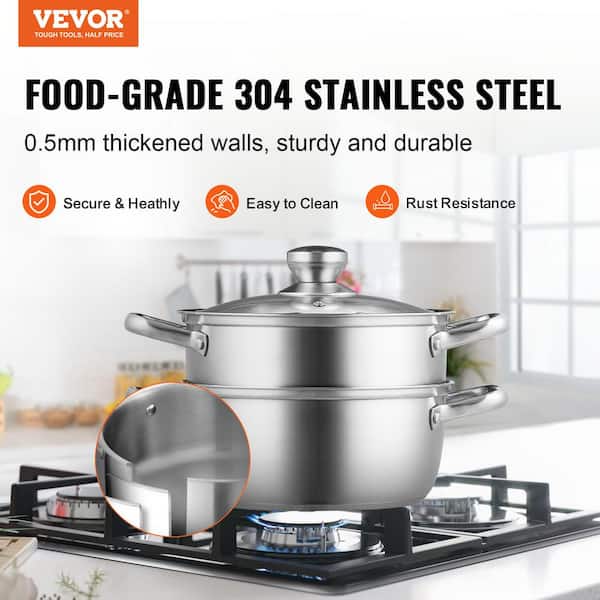 VEVOR Steamer Pot 9.5 in. Steamer Pot for Cooking with 5 qt. Stock Pot and Vegetable Steamer Stainless Steel Food Steamer