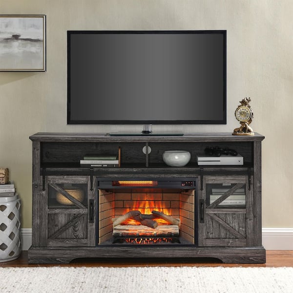 60 in. Freestanding Infrared Electric Fireplace in Gray