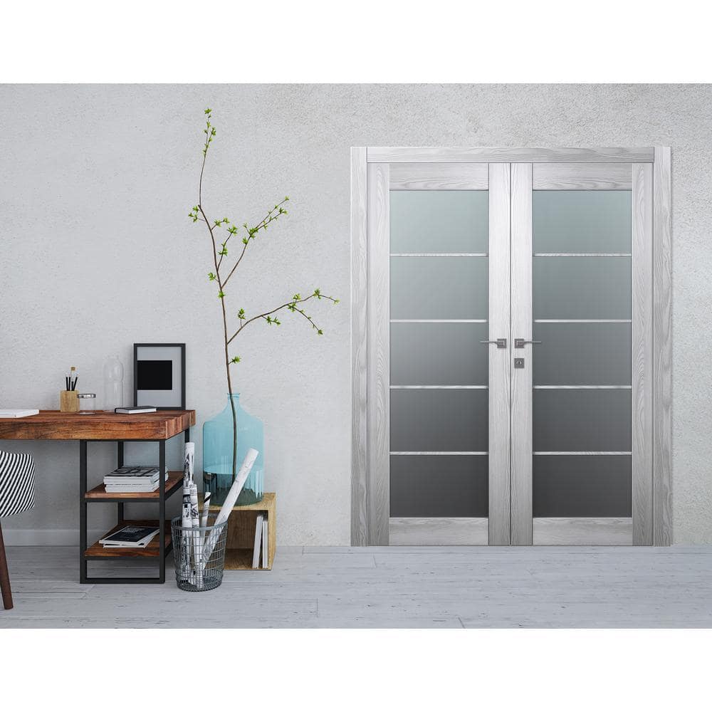Avon Light Gray Frosted Glass Composite Double Prehung French Door