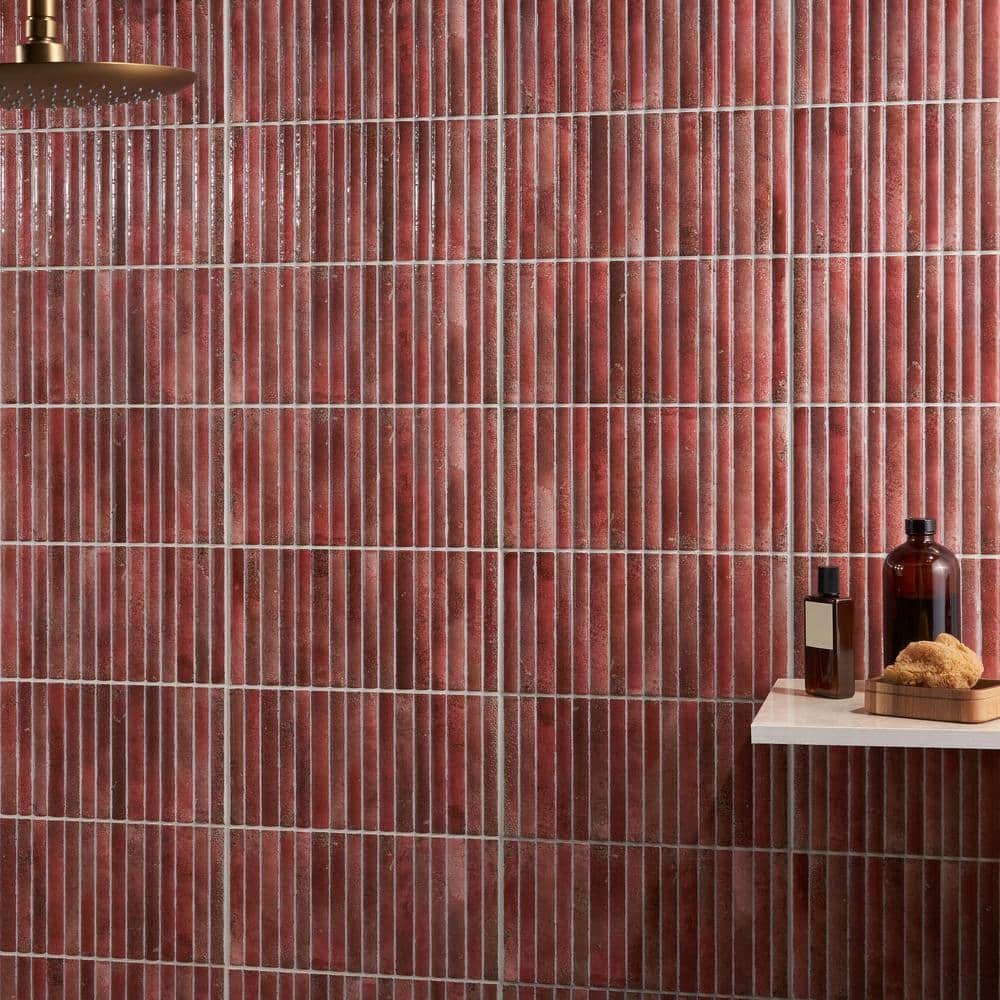 Red Polished Fluted Ceramic Subway Wall Tile 6x12