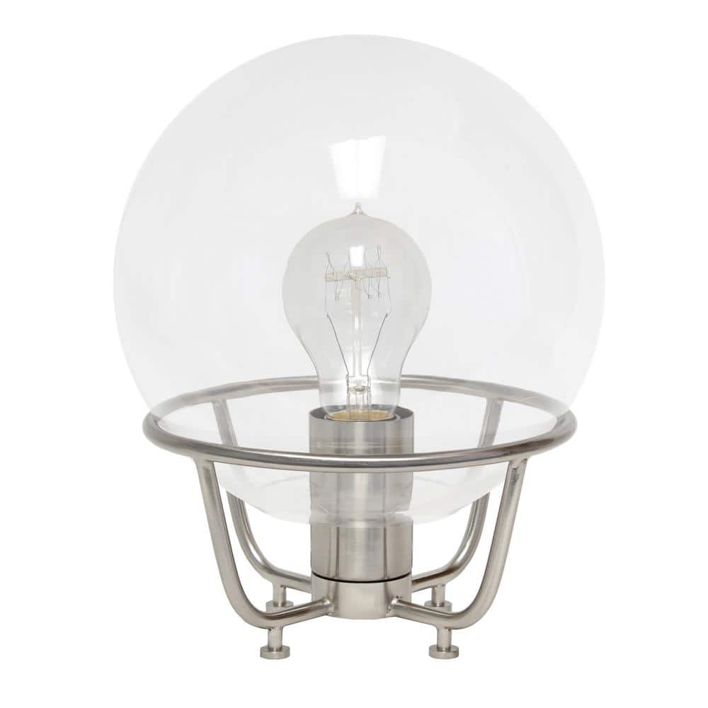 Modern Brushed Nickel Globe Shade Nightstand Lamp