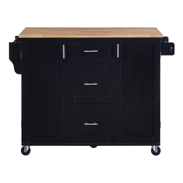Aoibox Black Rubber Wood Top 17 in. Rolling Kitchen Island on Wheels ...