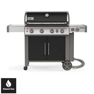 Genesis II E-435 4-Burner Natural Gas Grill in Black with Built-In Thermometer and Side Burner