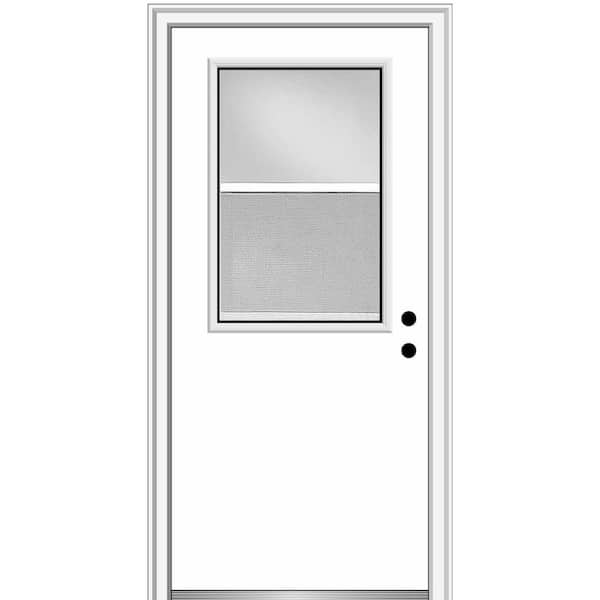 MMI Door 34 in. x 80 in. Classic Left-Hand Inswing 1/2-Lite Clear Vented Primed Steel Prehung Front Door on 6-9/16 in. Frame