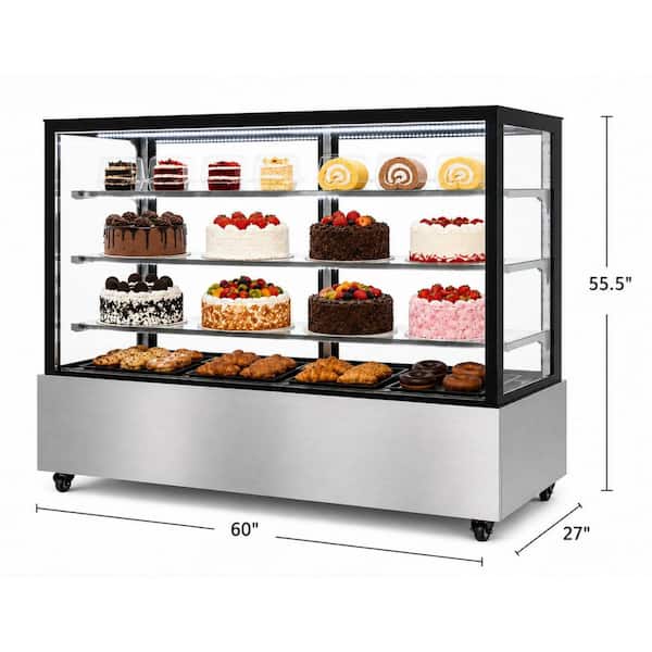 60 in. W 23.6 cu. ft. Commercial Glass Door Refrigerated Bakery Refrigerator Case in Stainless
