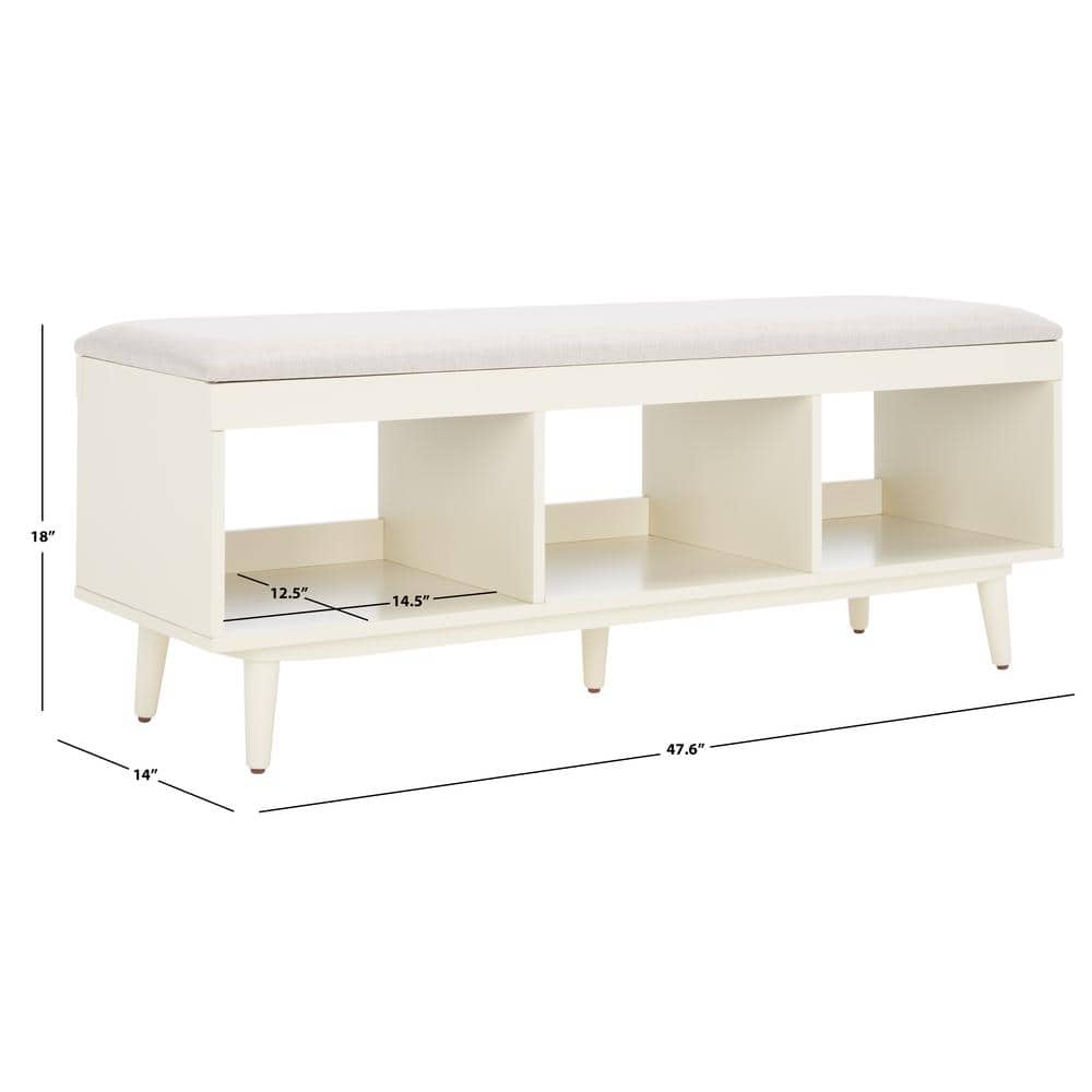 Nordic Natural Acacia Bench with Linen Cushion and Open Shelves