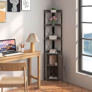 71 in. Tall Gray Wood 6-Tier Corner Bookshelf Standard Bookcase with 5-Level Adjustable Shelf And Anti-Tipping Kits