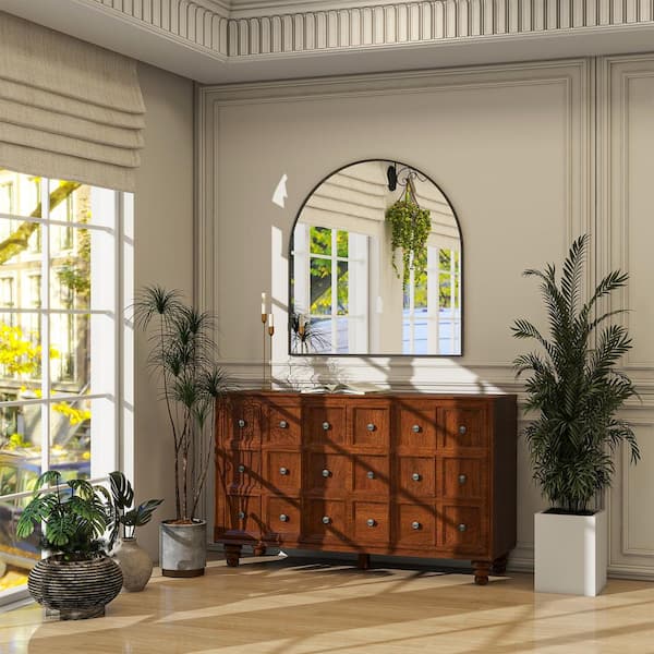 31.9 in. W x 33.9 in. H Arched Modern Aluminum Alloy Framed Black Wall Mirror Bathroom Mirror