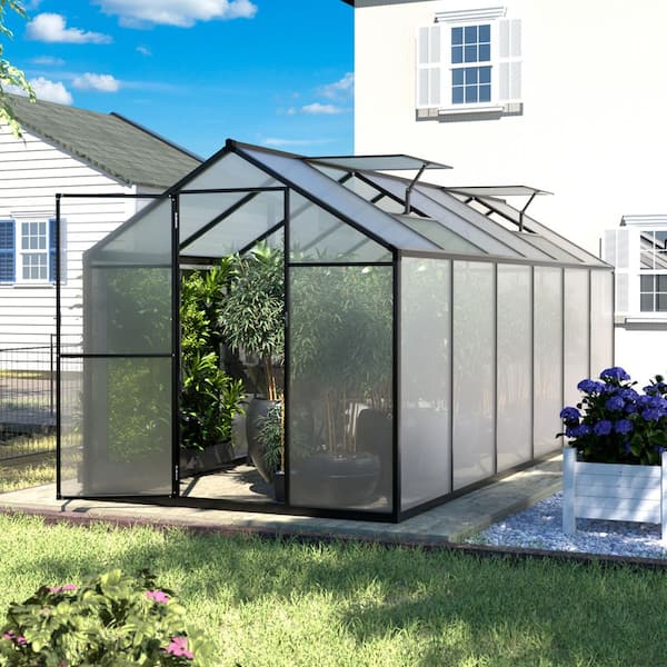 VEIKOUS 6 ft. W x 12 ft. D Polycarbonate Greenhouse for Outdoors, Green House Kit with 2-Adjustable Roof Vents, Gray