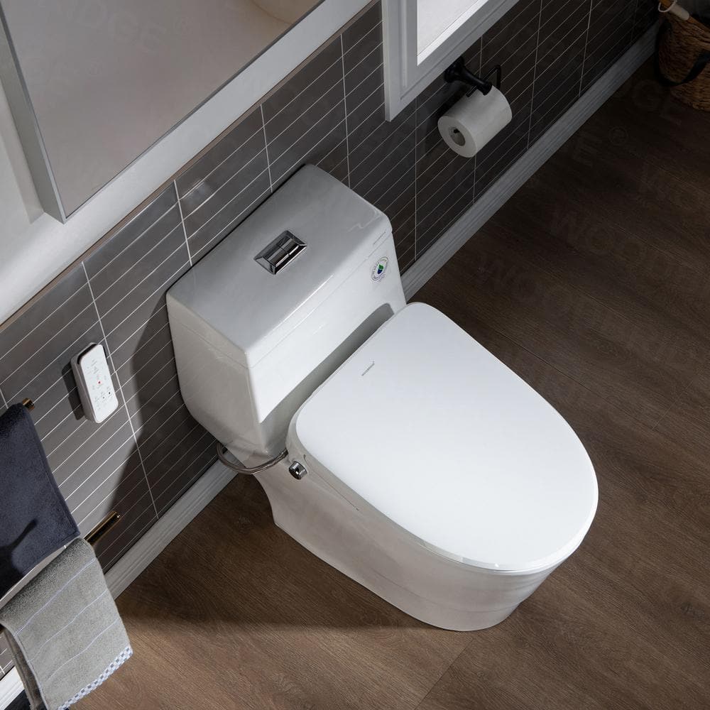 White Porcelain One-Piece Elongated Dual Flush Toilet with Smart Bidet Seat