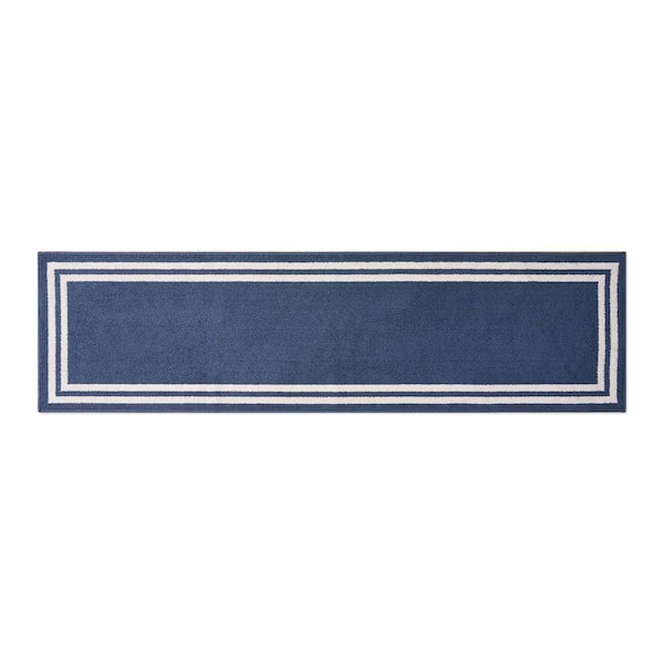 Debbie Double Border 2-Tone Dusty Navy/Ivory 2 ft. x 6 ft. Tufted Border Polypropylene Runner Rug